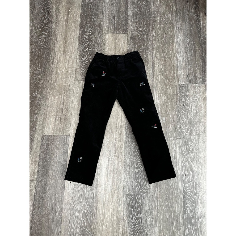 Polo Ralph Lauren Boys Corduroy Pants Size 7 Black Ski Embroidered Elastic Waist